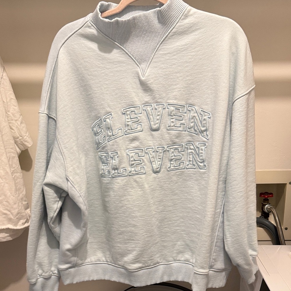 Eleven Embroidered Light Blue Pullover Sweatshirt
